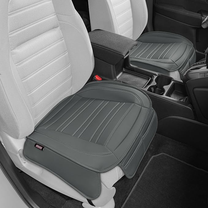 Motor Trend Seat Covers for Cars Trucks SUV, Faux Leather 2-Pack Gray Padded Car Seat Covers with Storage Pockets, Premium Interior Seat Cover by MotorTrend