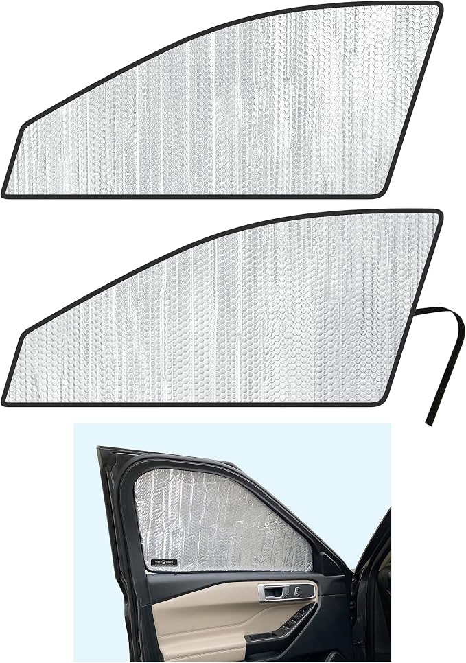Front Side Sunshade (2PCS) Custom Fit for 2020-2026 Ford Explorer SUV | UV Reflector Sun Protector Privacy Multi-Layer Insulated Blockout Accessories [Made in USA] by YelloProAutomotive