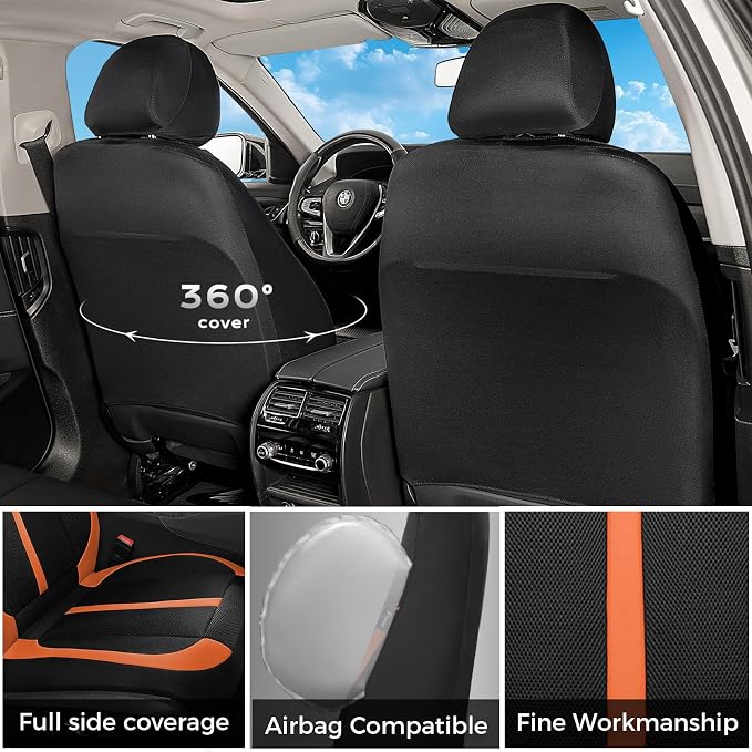 Seat Covers, Car Seat Covers Full Set, Black&Brown Seat Covers for Cars 5 Seats, Breathable Car Seat Protector, Front and Rear Car Seat Cushion, Automotive Seat Covers Universal Fit for Most Cars SUV - Image 2