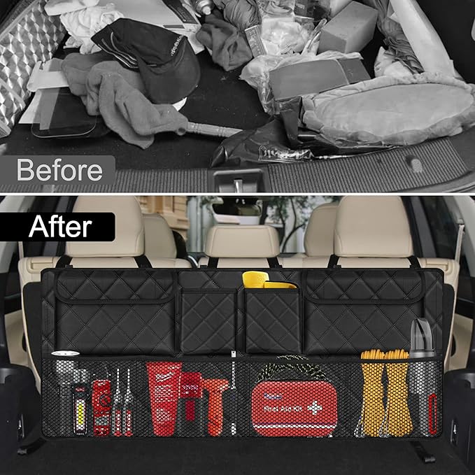 Femuar Car Trunk Organizer, Large Capacity Backseat Trunk Organizer (42"*18"), Collapsible Car Storage Bag with 8 Pockets, SUV/MPV/Truck - Black - Image 5