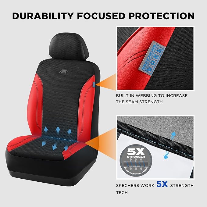Skechers Car Seat Covers, Work Leather Seat Covers 5-Times Stronger Built-in Webbing, Oxford Fabric Front Seat Cover, Airbag Compatible, Automotive Comfort for Cars, Trucks, SUVs,Red - Image 5