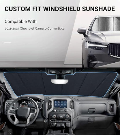 Pigenius Windshield Sunshade for Chevrolet Camaro Convertible 2011-2015, Custom Front Window Shade - Metallic - Image 2