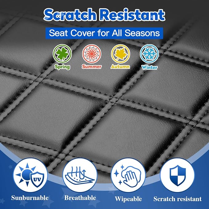 NOKINS Golf Cart Seat Covers 4 Piece Fits EZGO Freedom TXT-T48 2014+ | Front and Rear Seat Vinyl Covers, Golf Cart Accessories, No Staples(Black&Black Stitch) - Image 4