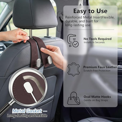 Car Seat Headrest Hooks for Purses & Shopping Bags, 2 Pack Suede Car Purse Hook, Double Hooks Secure Bags While Driving, Elegant & Durable, Simple to Install, Fits Handbags, Grocery Bags, Bottles. - Image 5