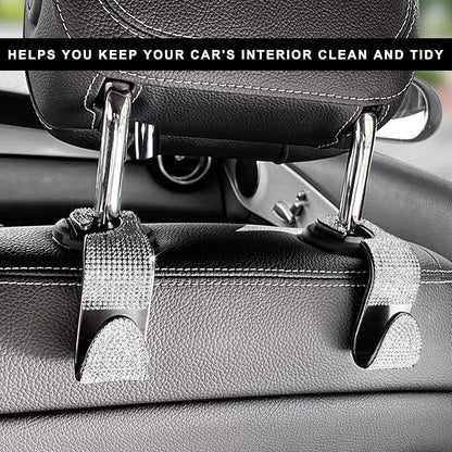 4 PCS Car Seat Headrest Hooks, Bling Crystal Rhinestone Back Seat Hanger Storage Organizer, Sparkly Seatback Holder Hooks for Purse and Bags Universal For Most Vehicles (Silver) - Image 4