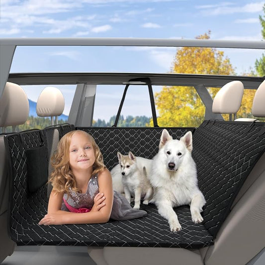petalage Dog Truck Seat Cover for Back Seat, Hard Bottom Pet Hammock for Car, Bed Extender for 2-4 Large Dogs, Waterproof Seat Protector, Universal XL Size Fits for Crew Cab Truck, SUV, Black by petalage