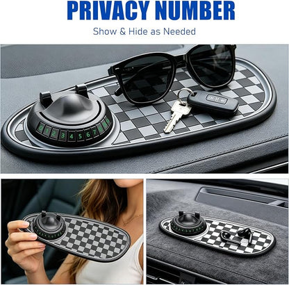 Multifunctional Car Anti-Slip Mat, Rotatable Car Anti Slip Mat Phone Holder | Universal Dashboard Pad with Temporary Parking Number, Dashboard Accessories for Sunglass Chapstick (Black White) - Image 7