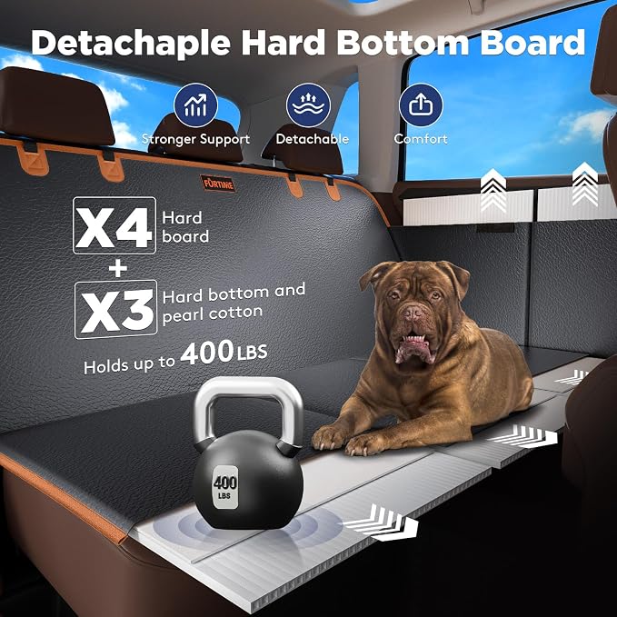 FURTIME Dog Car Seat Cover for Back Seat, PU Leather Back Seat Extender | Hard Bottom Holds 400LBS, Waterproof Anti-Scratch, Large Space Back Seat Pet Cover for Car, SUV, Small Truck - Image 2