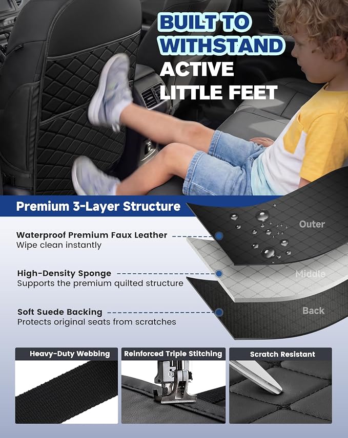 Seat Back Protectors for Kids, Car Kick Mats for Front Seats (Gray) | With Large Pocket Organizer, Waterproof, Protects Against Dirt, Scuffs & Scratches, Fits Most Vehicles, 2PCS - Image 5