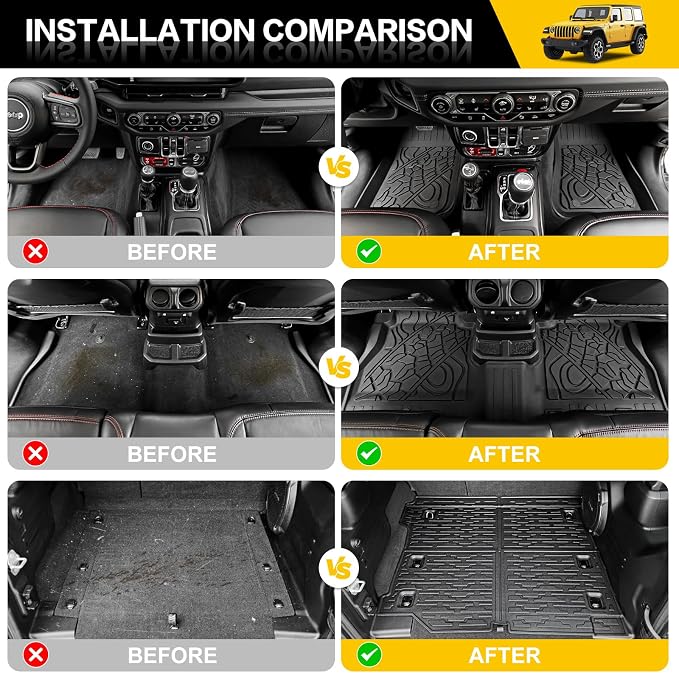Cargo Mats for 2018-2026 Jeep Wrangler JL 4X4 Floor Liners with Trunk Mat All Weather TPE Protector Rear Floor Trunk Liners for 18-26 Wrangler JL 4X4 4 Door Accessories - Image 2