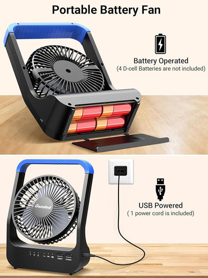 Gazeled Battery Operated Fan, Camping Fan Battery Powered, Super Long Lasting, 5'' Portable D-Cell Battery Powered Desk Fan with Timer, 3 Speeds, Quiet, 180° Rotation, for Office,Bedroom,Outdoor, F24 - Image 2