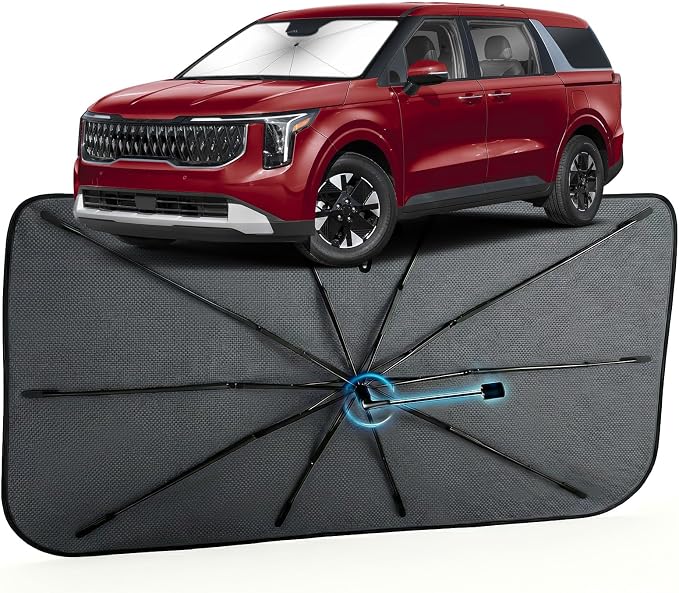 Car Windshield Sun Shade for Kia Carnival 2022-2026, Foldable Car Sunshade | For Front Window,Car Shades Umbrella with Reflective Coated Fabric, Sun Visor Keep Car Cool&Protects Interior,1:1 Exact Fit by MakeLifeBetter