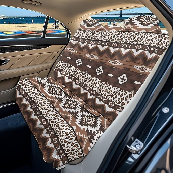 Aztec American Tribal Leopard Print Back Seat Cover for Car Trucks Van SUV, Waterproof Rear Bench Towel Seat Covers for Dogs and Kids, Sweat-Absorbent Automotive Backseat Protector by LACIYISON