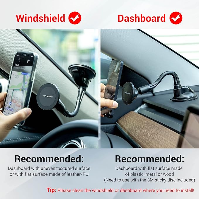 PROfezzion for MagSafe Car Windshield Mount Magnetic Holder, Suction Cup | Flexible Aluminum Rod, on Window Dash or Vent, Stable & Angle Adjustment, for iPhone 17 16 15 14 13 Pro Max & All Phones - Image 4