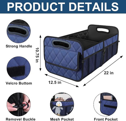 Deosk Car Trunk Organizer for SUV, Car Organizers and Storage with Reinforced Handles, Car Accessories for Women/Men 50L Waterproof Polyester Trunk Organizer(Medium, Dark Blue) - Image 3