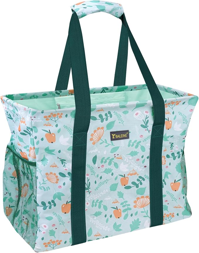 BALEINE Extra Large Utility Tote Bag with Reinforced Wire Frame, Reusable Grocery Bag for Shopping, Picnic (Spring Stroll, 16.5''x14''x10'') by BALEINE