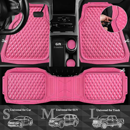 CAR PASS Heavy Duty Rubber Hot Pink Car Floor Mats & Cargo Liners, Deep Dish All-Weather Trunk Mats Durable Anti-Slip 3D Rhombus Waterproof Trim to Fit Liner Universal Fit Auto,Sedan,SUV,Truck, Pink - Image 3