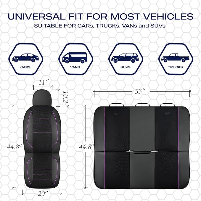 Skechers Air-Cooled Memory Foam Seat Covers,Mesh Thick Car Seat Covers,Piping Leather Car Seat Cover,Airbag Compatible,Automotive Comfort for Most Cars, Vans, Trucks, SUV(Purple, Full Set) - Image 7