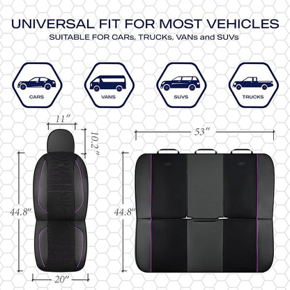 Skechers Air-Cooled Memory Foam Seat Covers,Mesh Thick Car Seat Covers,Piping Leather Car Seat Cover,Airbag Compatible,Automotive Comfort for Most Cars, Vans, Trucks, SUV(Purple, Full Set) - Image 7