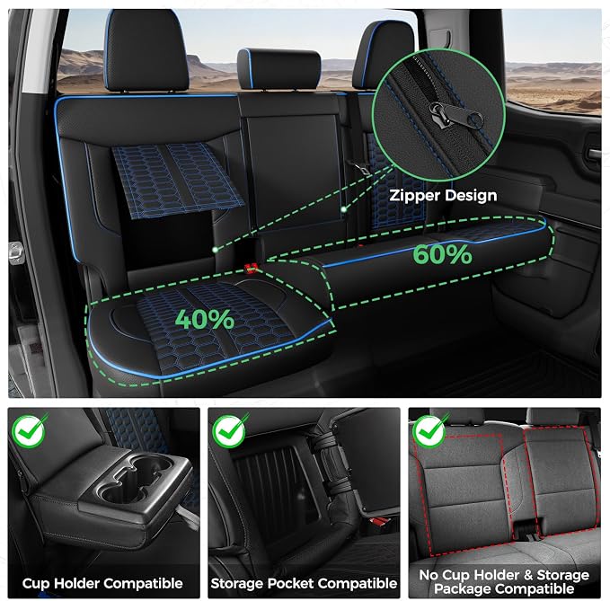 RIDEPOSH Custom Leather Seat Covers for Silverado/Sierra 1500 2019-2026 | Only Crew Cab, Fits 2500/3500HD 2020-2026, Jump Seat Cover(armrest storage only), Protective, Scratch-resistant, Easy-clean - Image 4