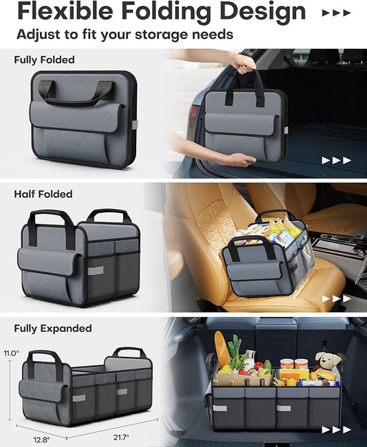 HOTOR Trunk Organizer for SUV – Foldable Car Organizers and Storage | 2 Compartments, Large Capacity Car Trunk Organizer Car Accessories for Truck Sedan, Grey, 21.7" x 12.8" x 11.0" - Image 2