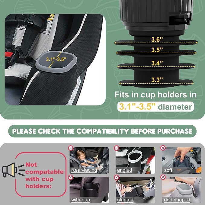 Car Seat Tray for Kids Fits 3.1'-3.5'Cup Holders (1, Large Base) | 360°Rotated, Expandable Base, Large Tray for Toys/Books/Snacks, Durable and Safe Material, Kids Travel Essentials - Image 2