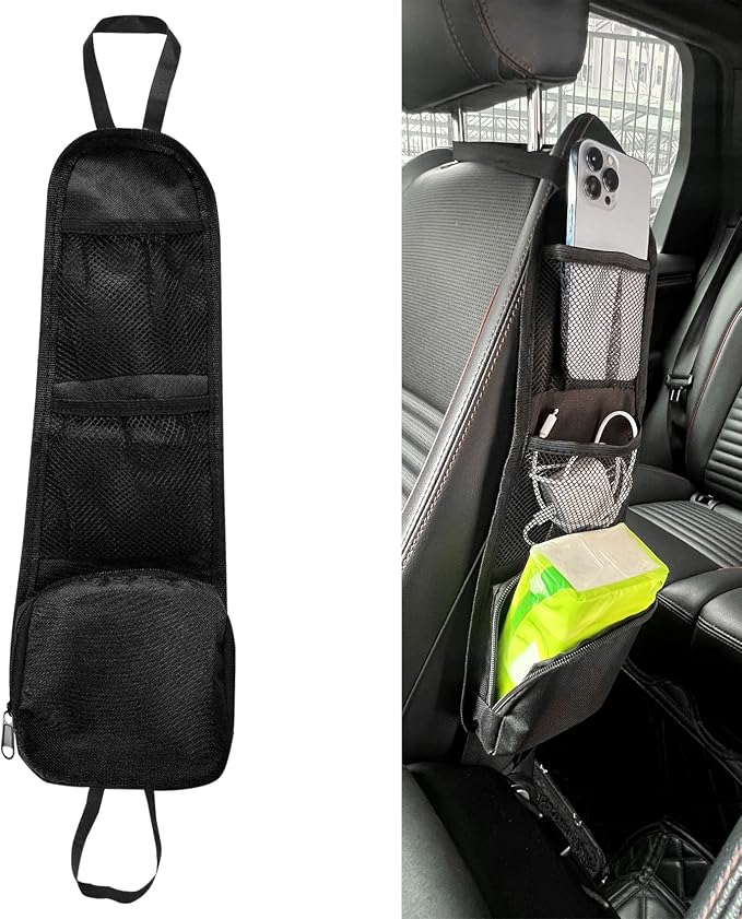 Car Seat Side Storage Pocket, Car Seat Organizer Hanging Bag (1, black-2) by Unknown