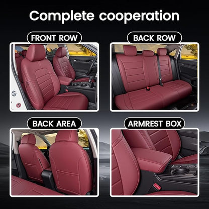 HKZ Custom Fit Civic Seat Cover Full Set for Honda Civic 4 Door (Hatchback 2022-2026 Sport Touring)&(Hatchback 2022-2024 EX-L) 5-Seats Full Set,Leather Seat Protector(Burgundy) - Image 8