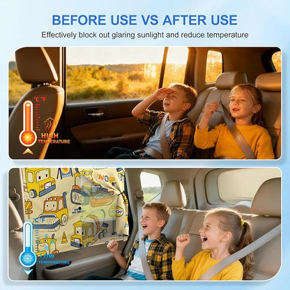 Car Window ShadesCar Window Shades, [Upgraded] 8 Strong Magnets Magnetic Side Window Sun Shade [2 Pack] - Dual Layer UV Ray Protection Car Sunshade for Baby, Kids & Pets.Construction Vehicle Cartoon - Image 6