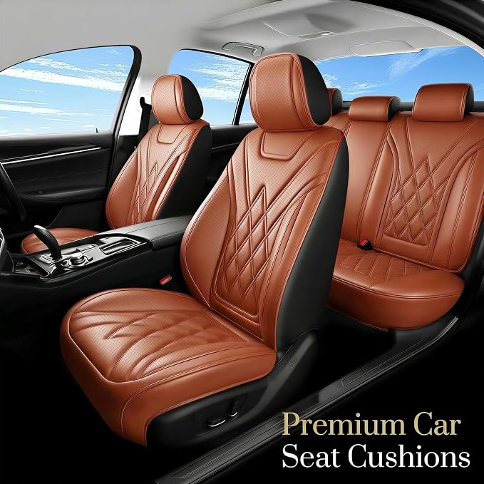 Fit Canyon Car Seat Covers for GMC Canyon 2015-2025 2026 - Luxury Leather, Anti-Slip, All-Weather Seat Cushions, Waterproof & Breathable, Airbag Compatible, Full 5-Seat Set (Brown) - Image 2