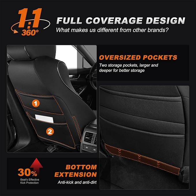 Custom Fit Car Seat Covers for Honda Accord 2018-2022 | EX-L,Touring,Sport,EX,Hybrid(Not for LX)--Faux Leather Waterproof Airbag Compatible Accord Seat Covers Full Set Black - Image 6