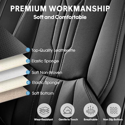 AOOG Car Seat Covers Custom Fit for Ford F150 2009-2026, Faux Leather Seat Cover Set for 2017-2025 F250 F350 F450, Accomodating Regular Cab Super Cab Super Crew Pickup Truck Cushions(Black, Full Set) - Image 6