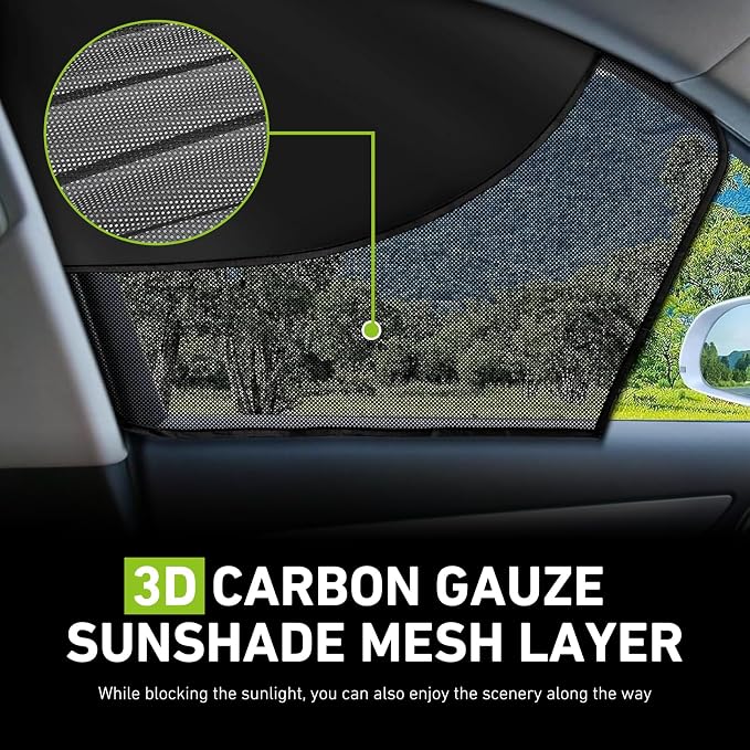 2 PCS Car Side Window Shades, Double-Layer Sun Blocking & Heat Insulation Shield for Baby Kids, Mesh Full/Half Privacy Protection & Ventilation Curtain, Foldable Cover for Most Cars (Black) - Image 4