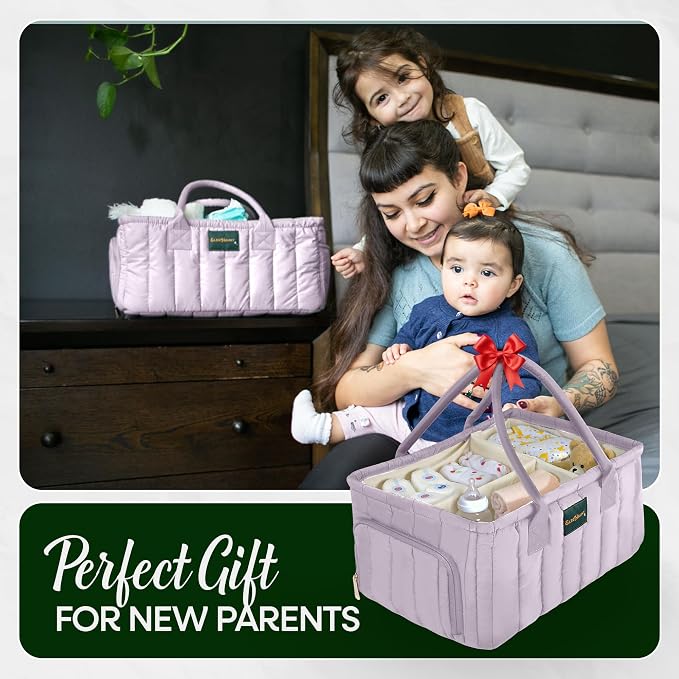 Baby Diaper Caddy Basket Organizer-Sturdy, Breathable & Washable - Stylish Storage, Portable, Car Caddy Organizer, Nursery, Baby Gift Registry Newborn Essentials (Lilac) - Image 8