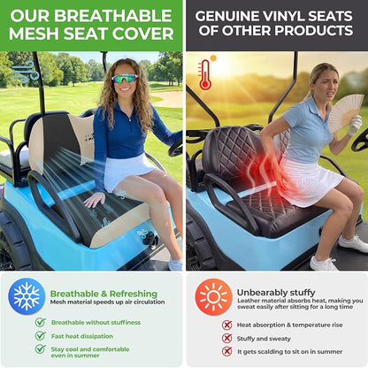 10L0L Golf Cart Seat Covers for Yamaha EZGO Club Car Seat Towel Cushion | Breathable Mesh All-Season Front/Rear Seat Blanket, UV Resistant, Cool Comfort, Machine Washable, Easy On, Great Golf Gift - Image 4