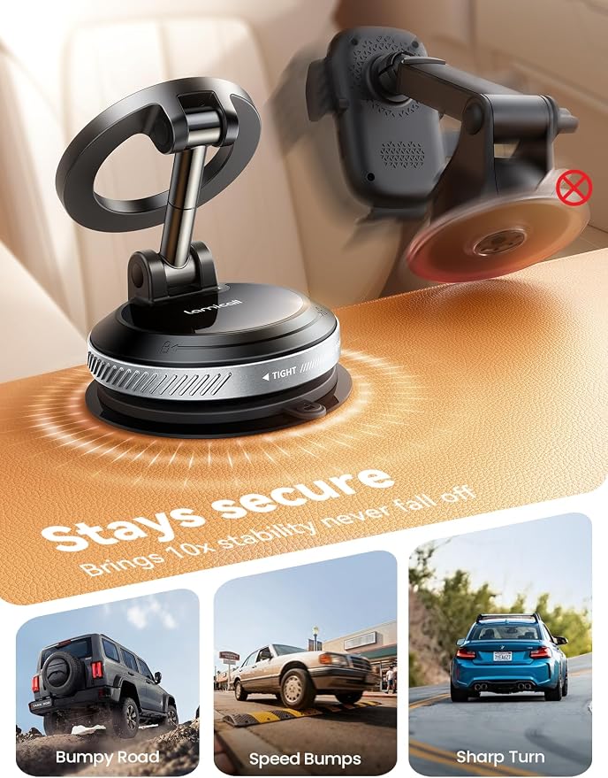 Lamicall Car Phone Holder for Magsafe Dashboard Windshield Nano Gel Vacuum | 20X Magnetic Phone Holders for Your Car 360° Suction Cup Phone Mount for iPhone 17 16 15 14 13 12 Pro Max Gift Truck Silver - Image 3