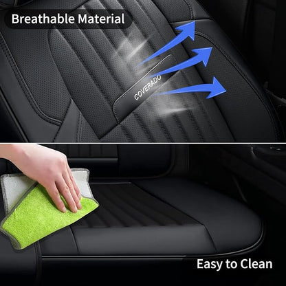 Coverado Car Seat Covers Full Set, Seat Covers for Cars, Black Car Seat Cover, Car Seat Protector, Nappa Leather Car Seat Cushion, Waterproof Car Seat Covers Front Seats and Back Fit for Most Cars - Image 5