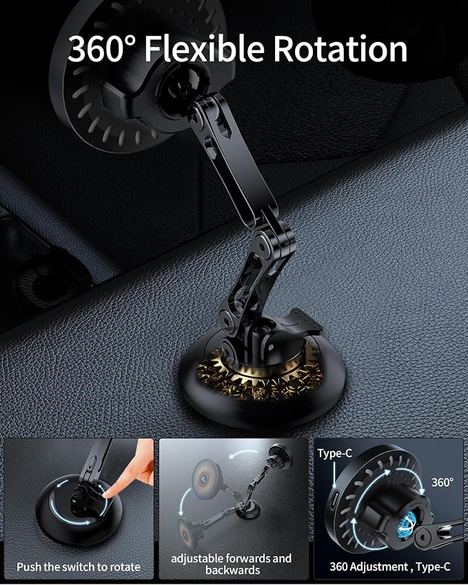 ZBF Magnetic Car Phone Holder, 15W for MagSafe Car Mount Charger(Fast Wireless Charging,Vacuum) 360°Adjustable Car Mount for Women Men iPhone 17-12 - Image 3