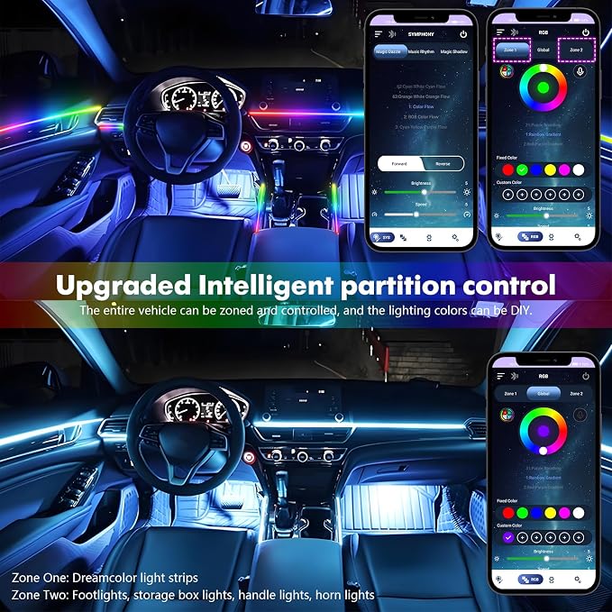 Dreamcolor Acrylic Car Interior Lights 22 in 1 RGB LED Strip Lights APP Control Zoned Control System 252 Color Modes DIY Fiber Optic Ambient Lighting Kits Music Car Neon Light Kits New Version - Image 2
