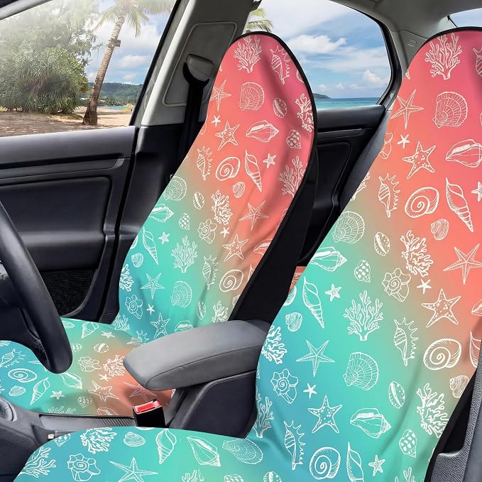 2 Pack Car Seat Towel Covers for Gym, Front Seats, Seashell Beach | Coastal Sweat Protector for Front Seats Premium Thickened with Elastic Strap Breathable & Quick Dry Machine Washable Running - Image 5