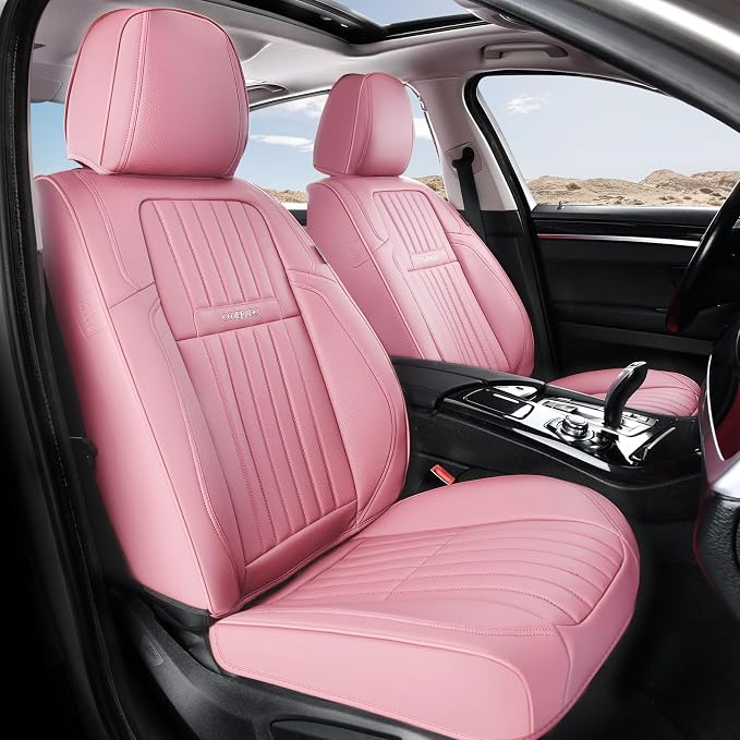 Coverado Car Seat Covers Full Set, Seat Covers for Cars, Car Seat Cover, Car Seat Protector, Leather Car Seat Cushion, Waterproof Car Seat Covers Front Seats and Back Fit for Most Cars(Pink) - Image 9