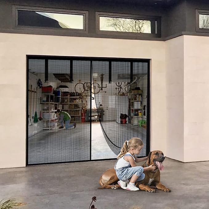 Fiberglass Garage Door Screen, Sunmoxia 9x7Ft Magnetic Heavy Duty Garage Door Curtain with 4 Strapping Tapes - Durable Breathable Mesh Patio Porch Privacy Curtain - Image 6