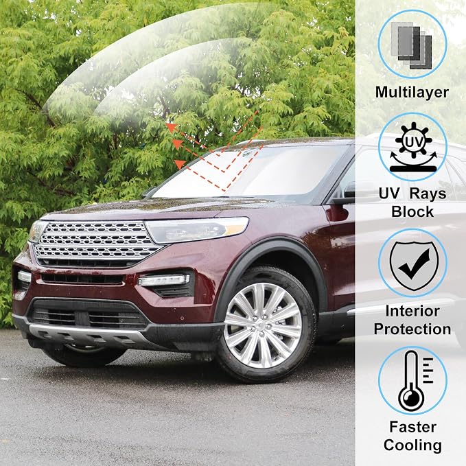 Windshield Sun Shade Sunshade for 2020-2025 2026 Ford Explorer | Full covered for windshield, Foldable & Durable, Block UV Rays, Reduce Heat, Easy to install, Keeps Car Cooler - Image 2