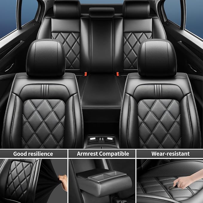 Optima Car Seat Covers Custom Fit for Kia Optima 2002-2020, Full Coverage Leather Waterproof Breathable Seat Covers Full Set, Automotive Seat Protectors, Airbag Compatible(5 Seats, Black) - Image 4