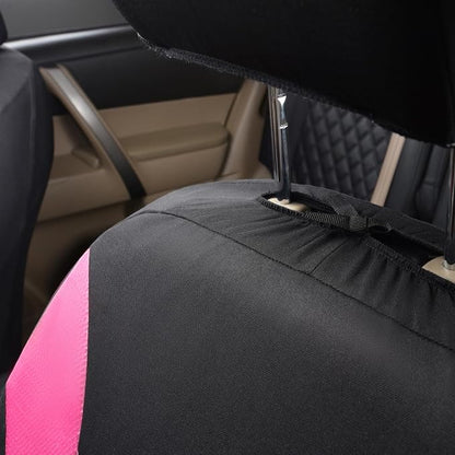 Flying Banner Car Seat Covers Full Set Front Seats and Rear Bench Mesh Fabric Splicing Polyester Cover Black with Pink Color - Image 7