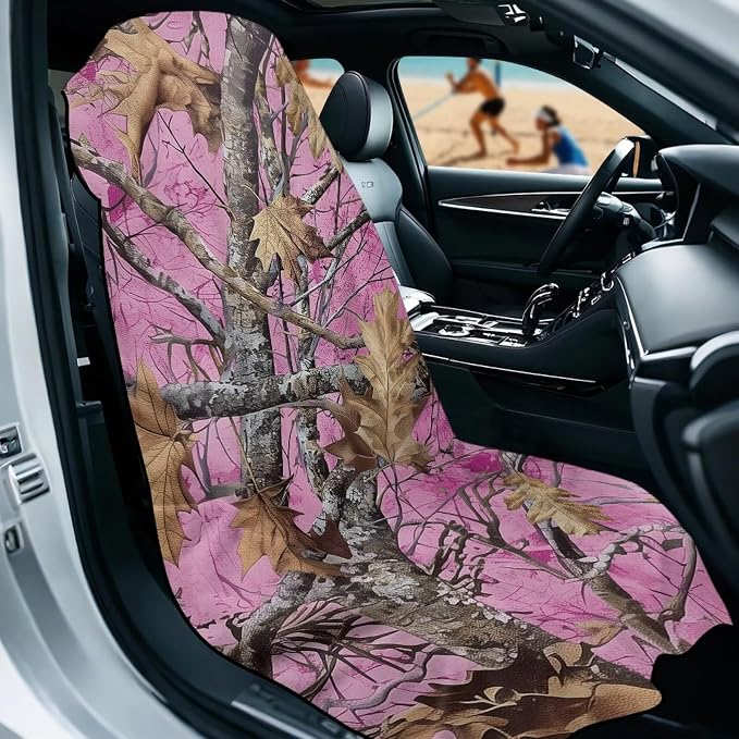 SEANATIVE Car Seat Towel Covers with Storage Bag Seat Post Workout Sweat Washable Cover for Car Towel for Dog Pet Workout Outdoor Sport Activities, Pink Camouflage Hunting Print - Image 2