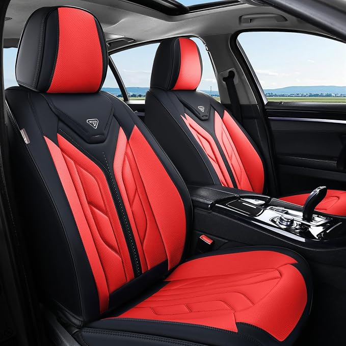 Coverado Car Seat Covers Full Set, Automotive Seat Covers Car Seat Protector Car Seat Cushion, Waterproof Leather Seat Covers for Cars, Universal Fit for Most Sedans SUV Pick-up Truck(Black&Red) - Image 9