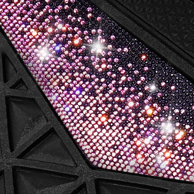 CAR PASS Bling Rubber Car Mats Diamond Floor Mats Full Set Anti-Slip 3D Rhombus Waterproof Universal Trim to Fit Liner Glitter Crystal Sparkly Shining Rhinestone Girl Women SUV Sedan Van, Black Pink - Image 8