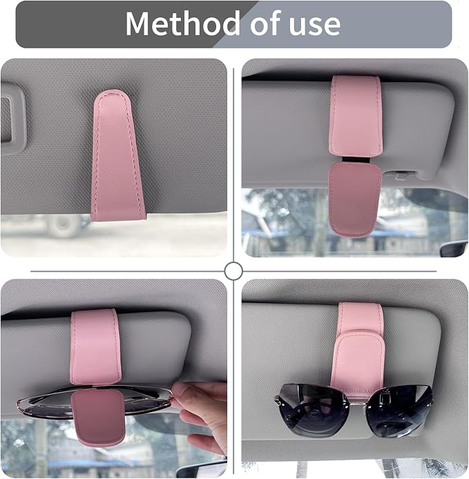 TILDOSAC 2 Pack Sunglasses Holder for Car Visor, Leather Magnetic Sunglass Holder for Car with Clip(Brown+Pink) - Image 4