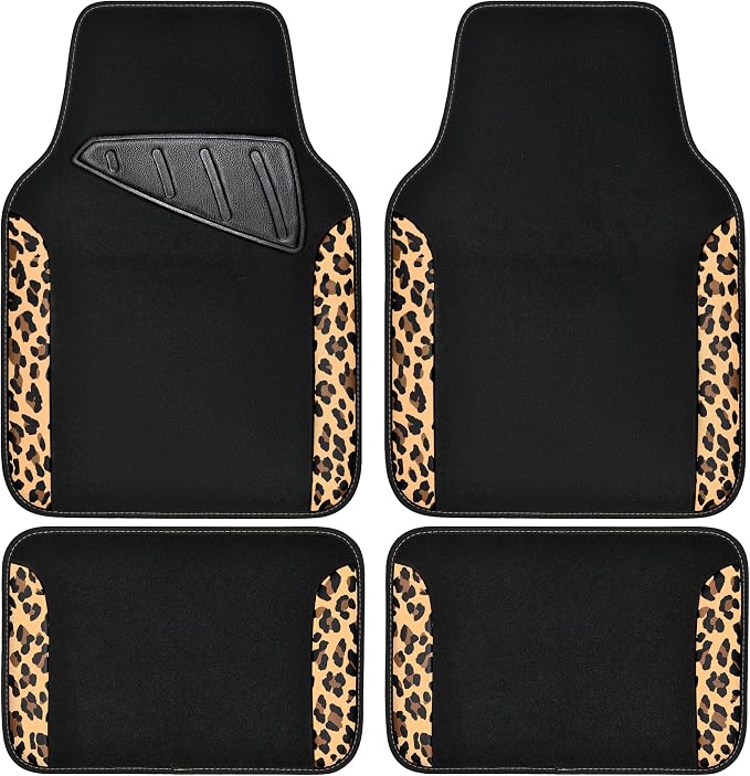 CAR PASS Waterproof Universal Fit Car Floor Mats, Leopard Print Car Mats Fit for SUV,Vans,sedans, Trucks,Set of 4pcs Car Carpet with Driver Heel Pad and Nibs Backing,for Cute Women Girl Brown Leopard by CARPASS